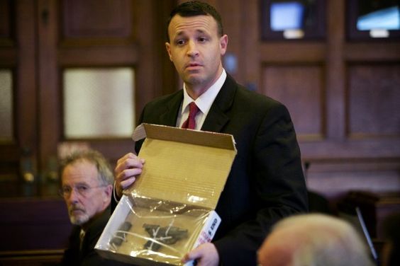 Matthew Crockett in court presenting evidence as a prosecutor